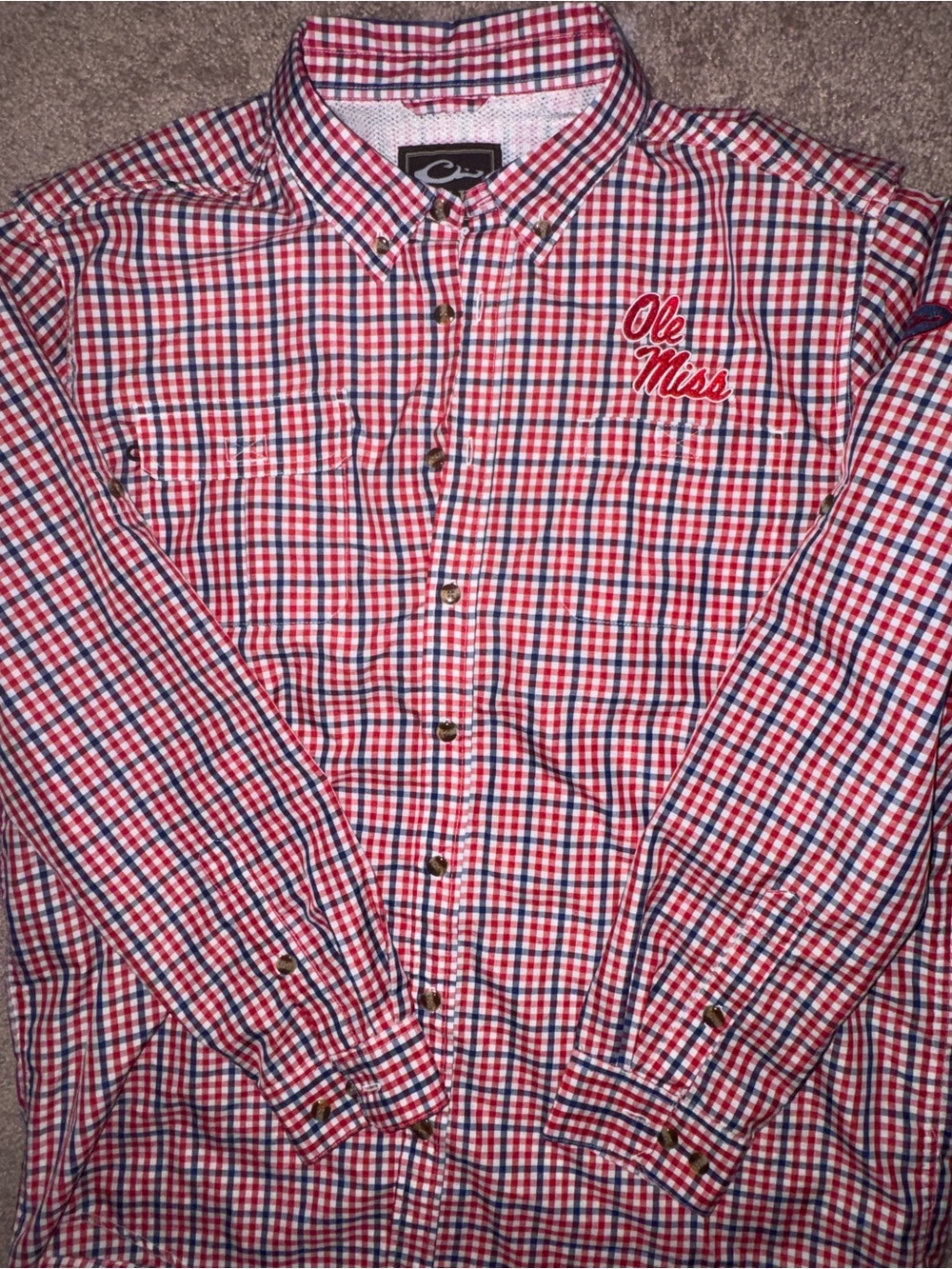 Drake Red, Navy & White Check Button-Down Shirt